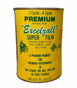 Vintage Excelzall 2-4 Cycle Super Film Oil Can 1 Qt. Full NOS