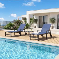 New PURPLE LEAF 3 Pieces Outdoor Chaise Lounge Aluminum Patio Lounge Chair with Side Table Outdoor Lounge Recliner Chair for Pool Backyard Beach Navy 