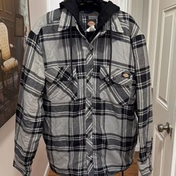 Dickies Mens Relaxed Fit Icon Hooded Flannel Quilted Shirt Jacket Sz M