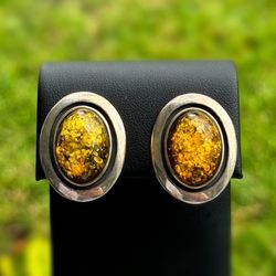 Jewelry .925 solid sterling silver yellow Baltic amber egg yolk clip ok earrings 11.70g