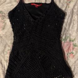 Black Lace Tank Top With Sequins 
