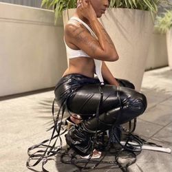 String leather pants