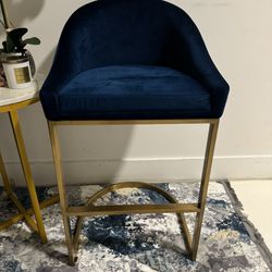 Blue Velvet Wingback Accent Chair With Gold Chrome 