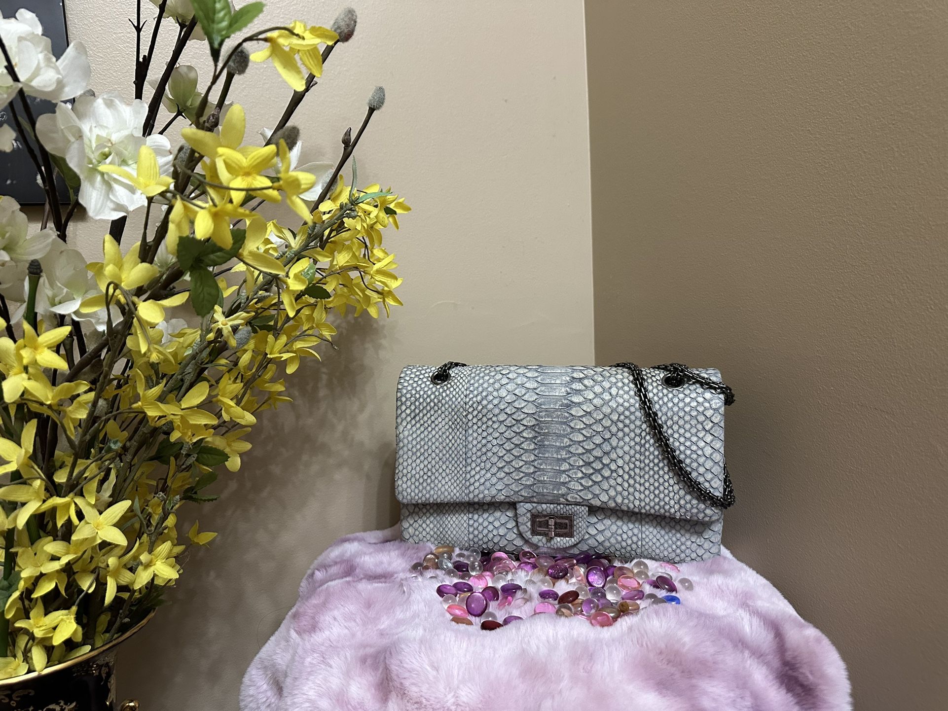 Chanel 2.55 Python Jumbo Double Flap With Gunmetal Hardware