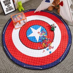Kids Play Rug, Captain America Rugs Children Playmat, Toy Storage Bag Organizer for Boys Bedroom Decor, Cotton, 58x58