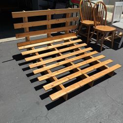 Natural Solid Wood Tri-Fold Full Size Futon Sofa Bed Frame Good Condition