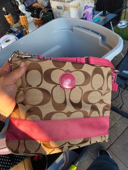 Coach Signature Crossbody Bag Pink and Tan
