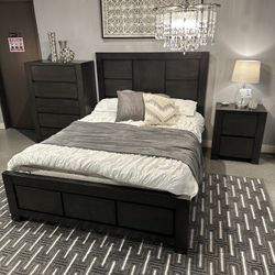 Lorenzo Dark Grey Queen Bedroom Set / 4pc