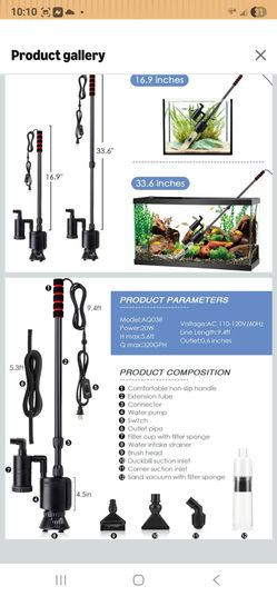 AQQA Electric Aquarium Gravel Cleaner, 6 in 1 Automatic Fish Tank Cleaning Tools Gravel Vacuum for Aquarium, Suitable for Change Water Wash Sand Water