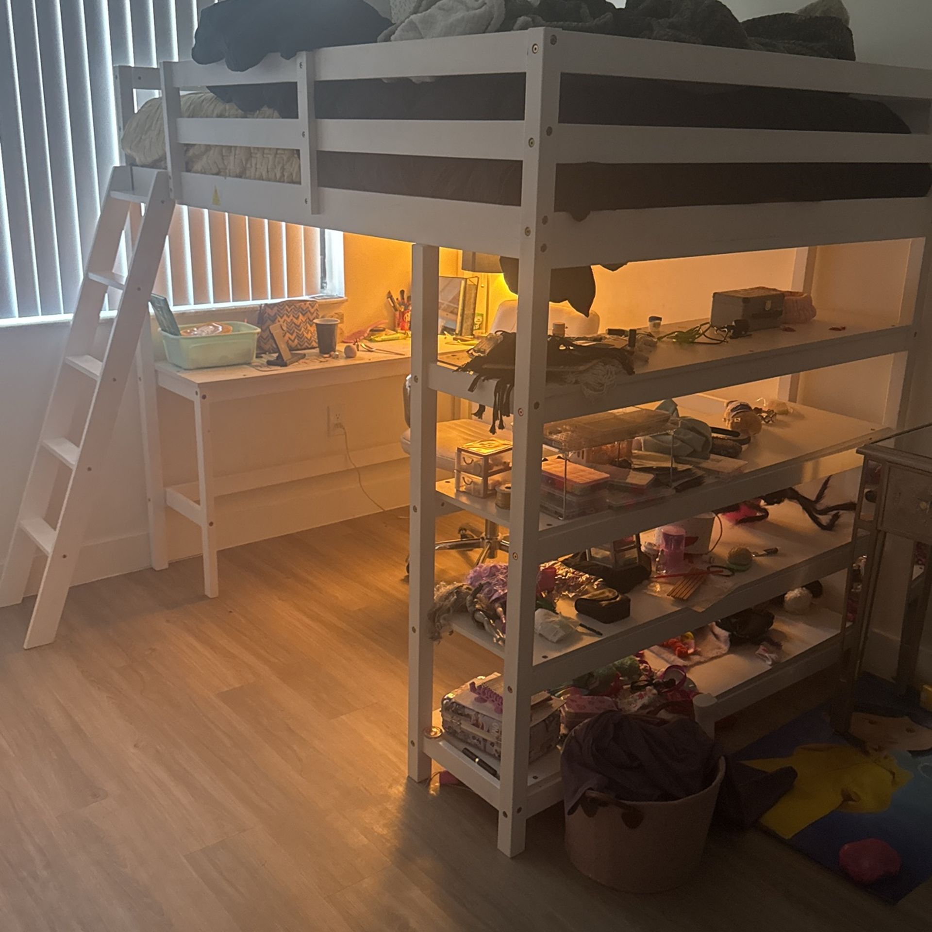 Full Size Bunk Bed With Desk And Shelves