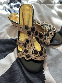 Black and Gold sandals with rhinestones