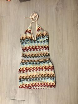 Multicolor Crochet Halter Top and Skirt Set