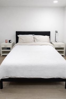 Black Slatted Headboard Queen  Bed Frame + Mattress