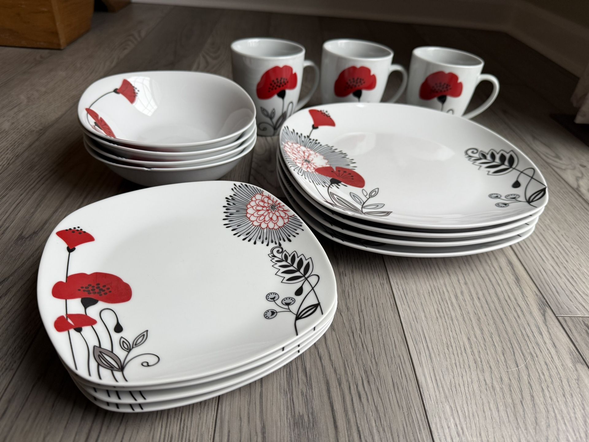 Red Glazes By Doublewhale Dinnerware Set For 4 (15-Pieces)