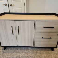 Kozack 2-Drawer Credenza with Doors-Soft Elm and Matte Black