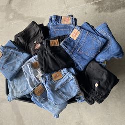 Large Bin filled with vintage denim jeans
