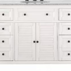 Hamilton Shutter 49-1/2 in. W x 22 in. D Bath Vanity in Ivory with Granite Vanity Top in Grey