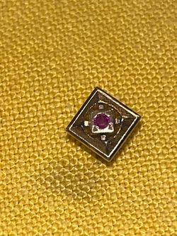 Vintage Anson 14k Gold Geometric Star Deep Pink Gemstone Tie Tack MCM