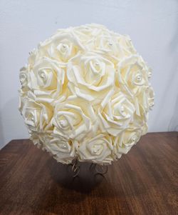 12 Ivory Foam Rose Ball with Pearl Accents +and a heart of roses with pearls to adorn the newlyweds' table