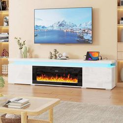 83In LED TV Stand with 40In Fireplace for 95In TV, Modern Fireplace TV Stand with Power Outlet( fireplace not included)