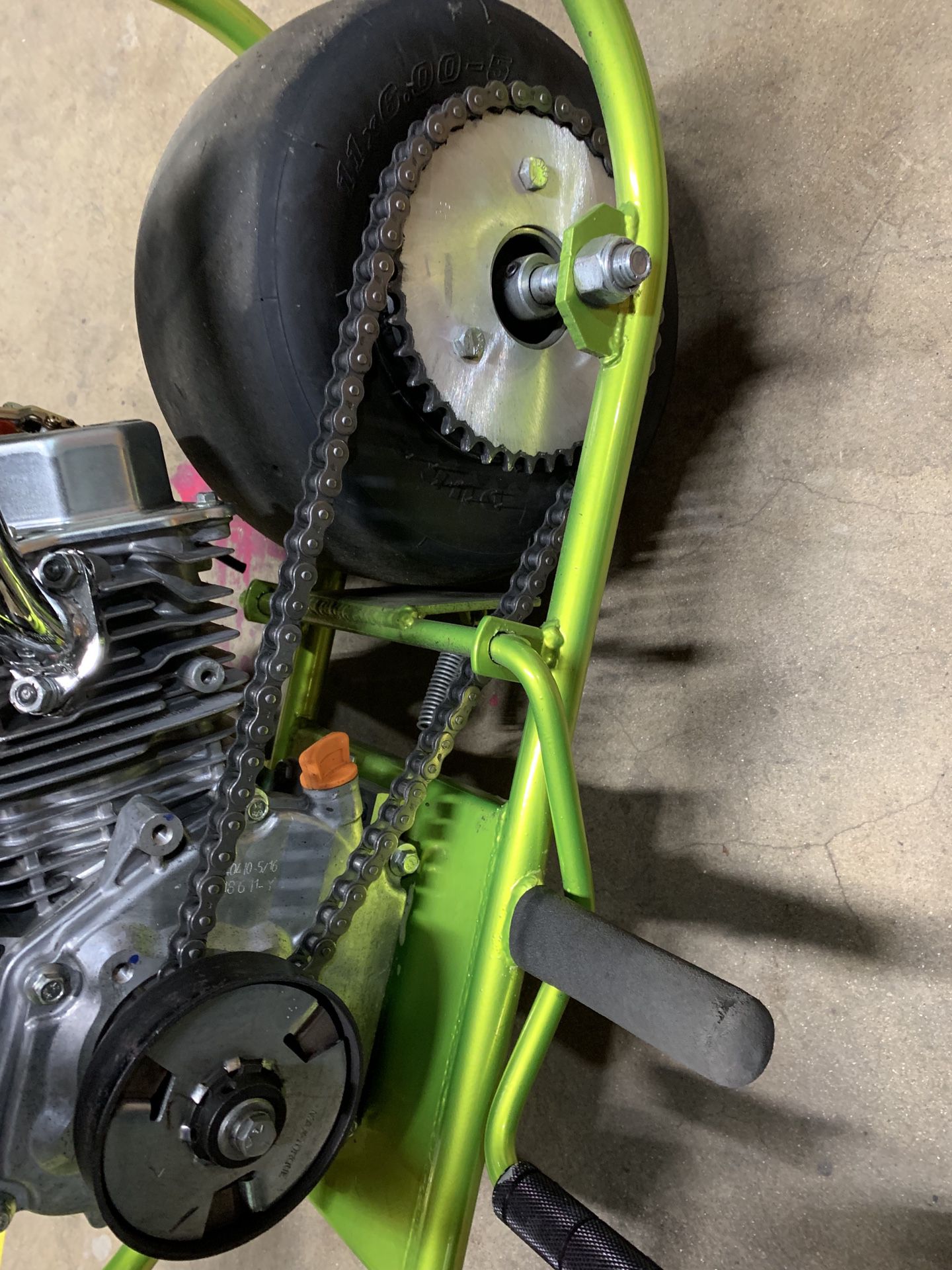 Mini bike sprocket, chain, and clutch