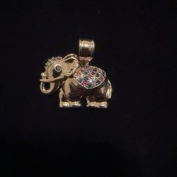 Gold Over Silver Elephant Pendant With Multicolored Gems