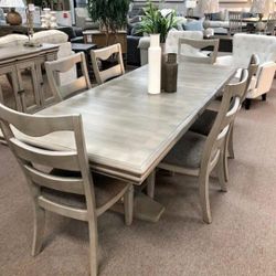 Lexorne Dining Room Set Dining Table and 6 Chairs Bench/Server Options 