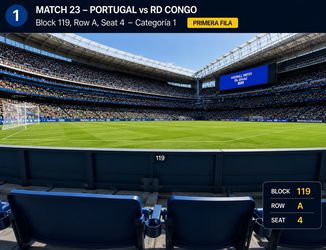 1. Portugal vs RD Congo (Houston) Título: ⚽ Portugal vs Congo DR - Primera Fila Cat 1 - NRG Stadium Houston