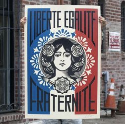 LIBERTÉ EGALITÉ FRATERNITÉ SIGNED OFFSET LITHOGRAPH
