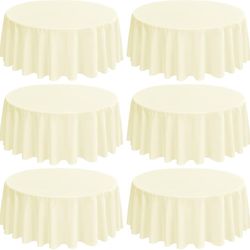 6 Pack Round Tablecloths - 120 Inch, Beige Polyester Table Cover, Stain & Wrinkle Resistant, Washable Table Cloth for Banquet & Parties