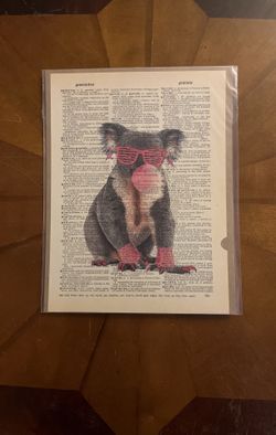 Koala Bear Smarty Pants With Red Glasses Illustration Beautifully Upcycled Dictionary page Book Art Print