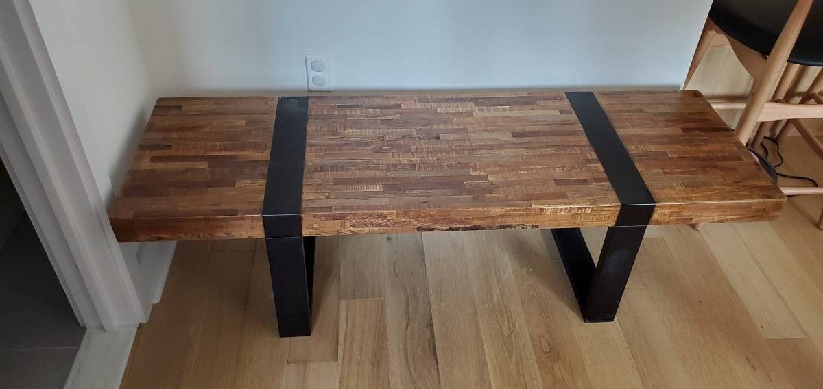 Crate and Barrel Seguro Coffee Table made from Recycled Brazilian Wood