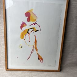 Bright abstract watercolor by John Dole. A dynamic composition in yellow-orange-crimson tones with expressive streaks and spots. The print is on high-