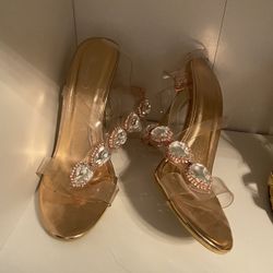 Rose Gold Clear Jeweled Heels