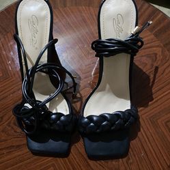 Black Braided Lace Up Sandal W 10