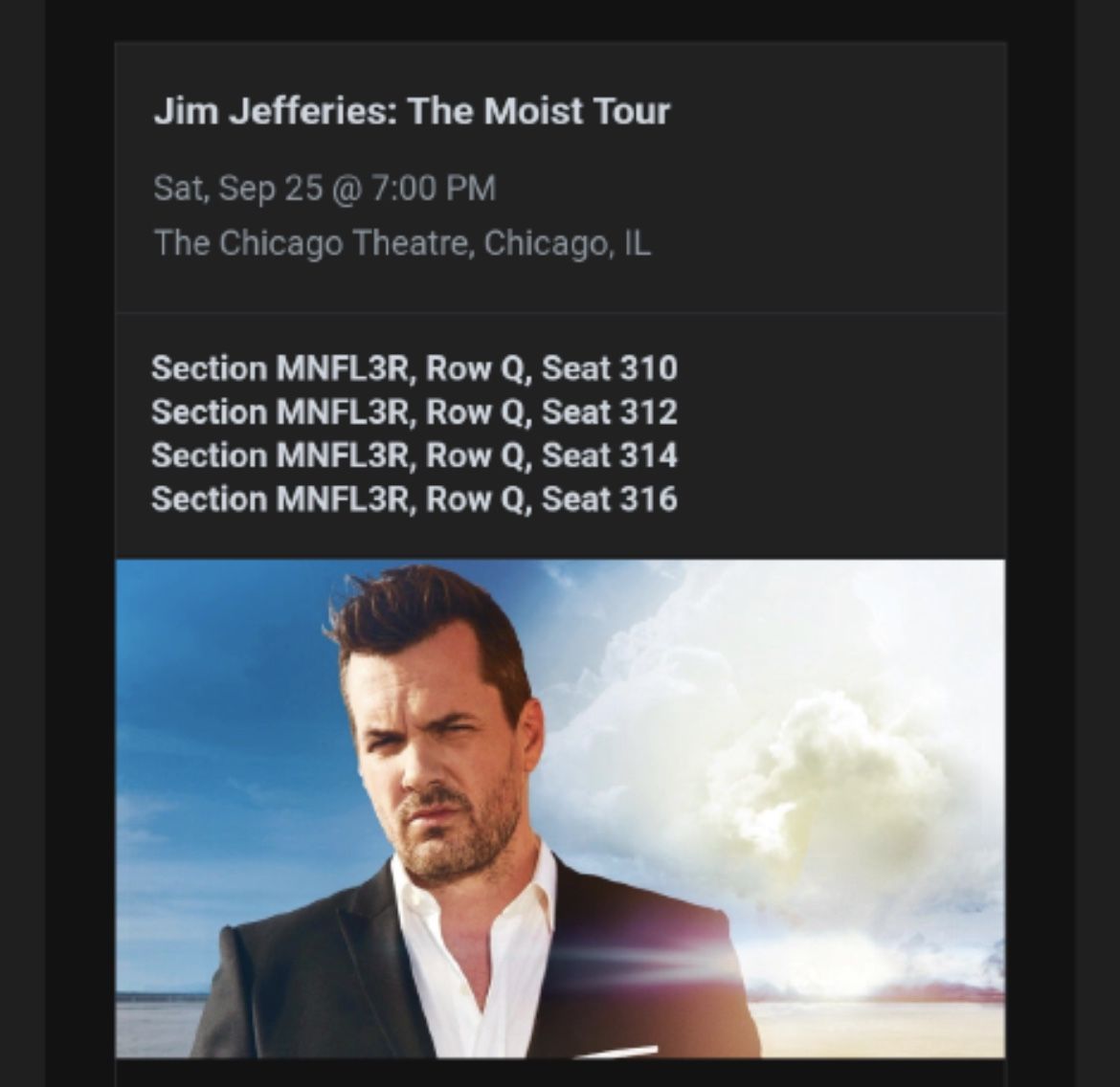 2 Tickets to Jim Jeffries comedy Show At The Chicago Theater