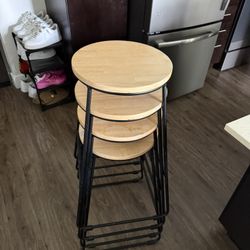 Set Of 4 Wooden Barstools