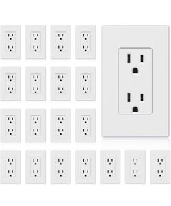 ELEGRP White Standard Decorator Electrical Wall Receptacle Outlet, 15A 125V, 2 Pole 3 Wire, Non- Tamper Resistant, NEMA 5-15R, Self-Grounding, W