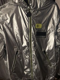 Title: Diesel Metallic Silver Hooded Windbreaker Jacket – Streetwear