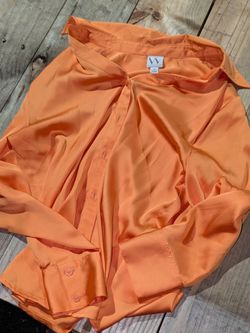 Worthington Orange Satin Button-Down Blouse Medium