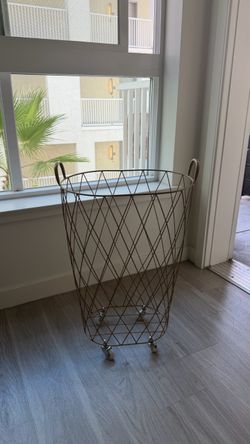 Gold Wire Laundry Basket with Wheels
