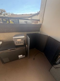 Portable fridge, solar panels and battery