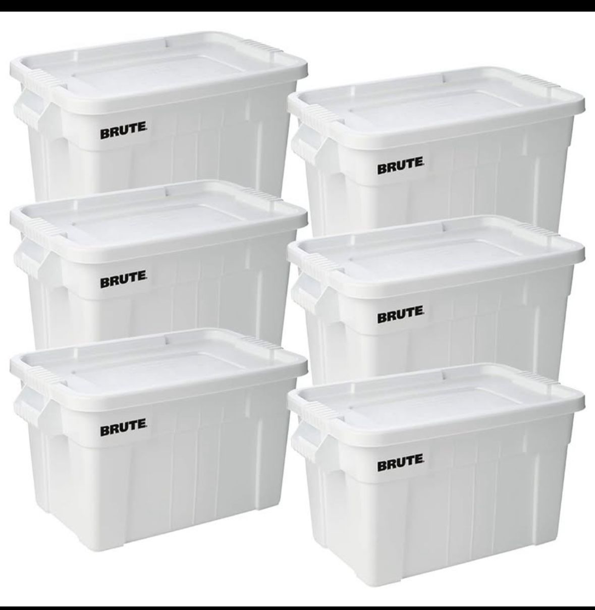Rubbermaid Commercial Products BRUTE Tote Storage Bin with Lid, 20-Gallon, Pack of 6