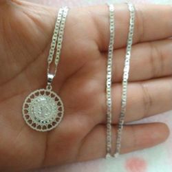 925 Sterling Silver Chain With The Pendant/Cadena Con Medalla De San Benedicto De Plata 925