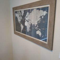 Wood/Glass Framed World Map