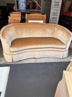 Vintage ✨ Century Furniture Curved Velvet Sofa – Designer Statement Piece-Banana -Kidney shape ✨
