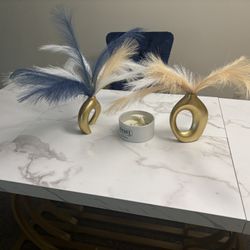 Modern Faux Marble Rectangular Dining Table with Gold Base — Seats 6