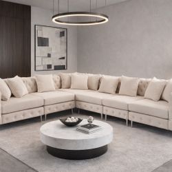 Beige Modular Sectional Sofa Velvet L Shaped Couch for Living Room or Office, 6 Seat Comfortable Couch with Reversible Chaise, Brushed Velvet, Beige