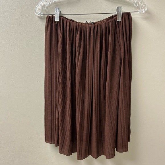 Zara Brown Pleated Midi Skirt