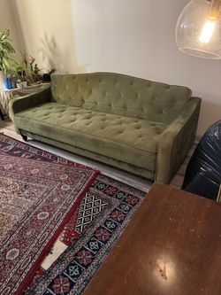 Green suede 82 inch sofa bed-$125